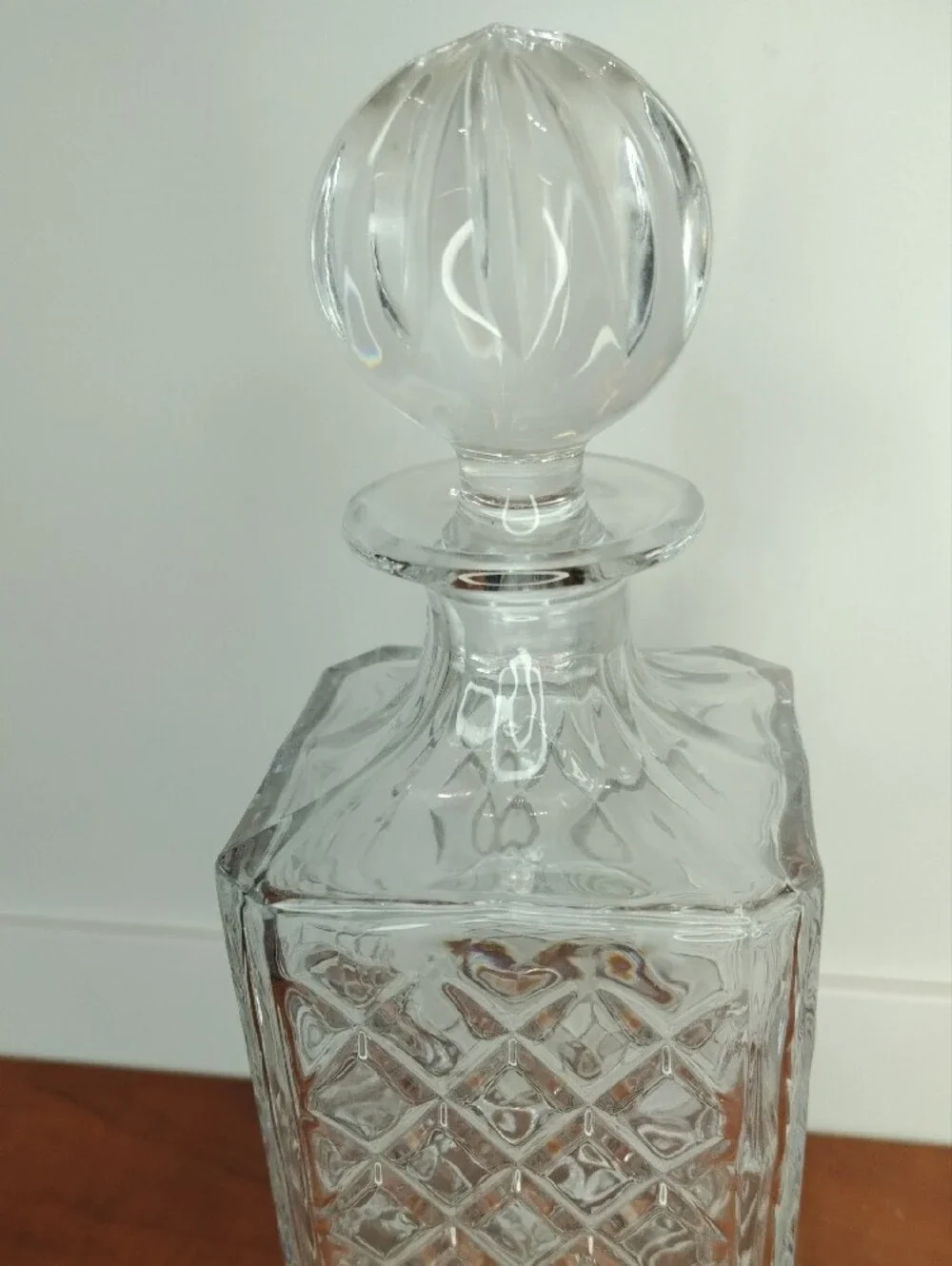 Vintage Glass Cut-Pattern Square Decanter with Stopper - 10x3